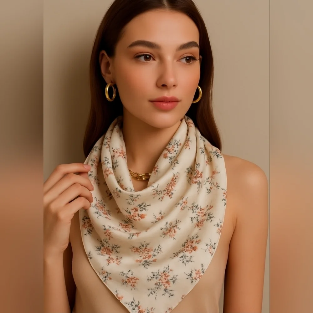 Women's Scarf Cream Red Floral Spring Scarf 27